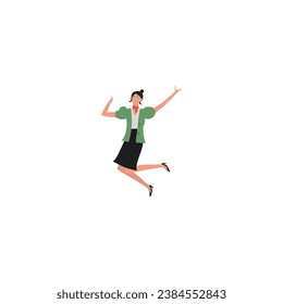 vector set of women's poses in green clothes pose