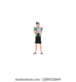 vector set of women's poses in green clothes people