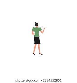 vector set of women's poses in green clothes communication