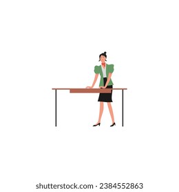 vector set of women's poses in green clothes element