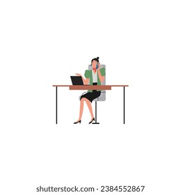 vector set of women's poses in green clothes classic