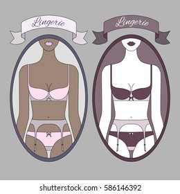 Vector set of women's  underwear with ribbons