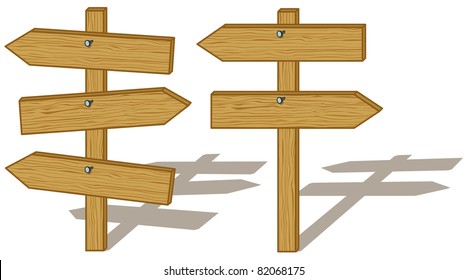 Vector, set wood board signs isolated on white background
