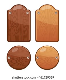 vector Set of wooden boards with diferent shapes. Empty badges and stickers for your personal design projects.