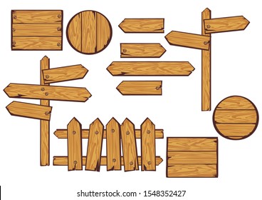 VECTOR. Set of wooden boards.Isolated on a white background. Wood texture for signs and arrows. Illustration.
