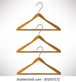 Vector Set of Wooden Coat Hangers  Isolated on White Background