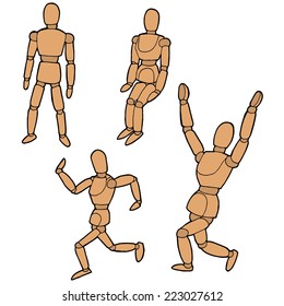 vector set of wooden Mannequin