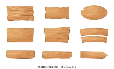 Vector set of wooden planks and arrow pointers.