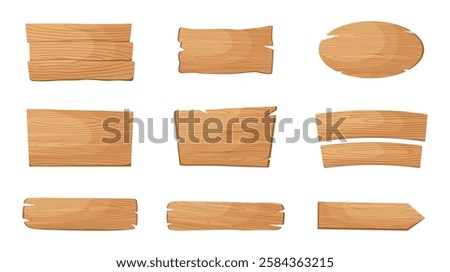 Vector set of wooden planks and arrow pointers.