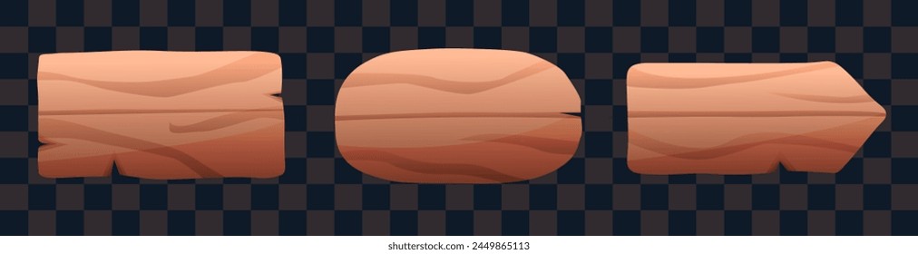 Vector set with wooden signboard button isolated on transparent background