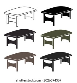 Vektorset aus Holztischen, einzeln auf weißem Hintergrund. Einfache Symbole für Holztisch, Möbel, Möbel, Wohnzimmer und Wohnungsdekoration. Modernes und minimalistisches Tischsymbol für Zuhause.