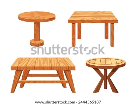 Vector Set of Wooden Tables, Timeless And Sturdy, they Serve Both Functional And Aesthetic Purposes, Vector Illustration