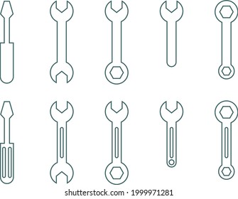 vector set of work tools stroke icons on background