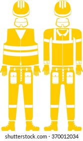 Vector set of work wear. Conceptual image of work wear for builder.Objects for protection while working in the industry.Cartoon flat vector illustration.
