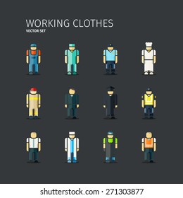 Vector set of workers in coveralls in flat design