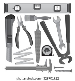 vector set of working tools for repair, realistic style