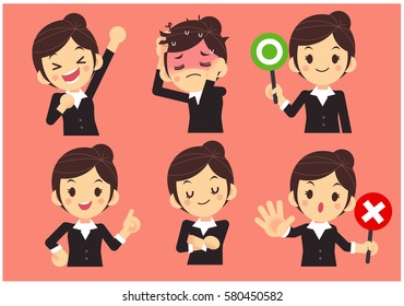 Vector Set of Working Women, Office Lady in different Expressions