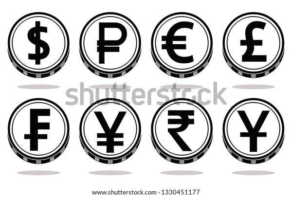 Vector Set World Currency Symbols Black Stock Vector Royalty Free 1330451177