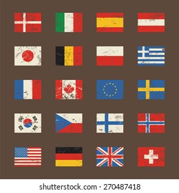 Vector set of world flags in grunge style.