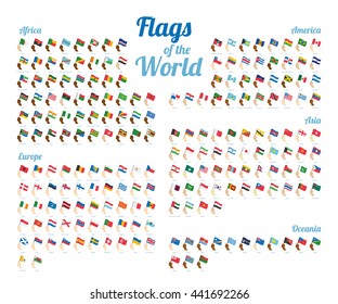 Vector set of world flags isolated on white background. Complete collection. High detail.