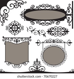 Vector set: wrought iron vintage signs and elements for design