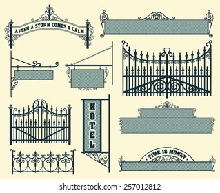Vector Set: Wrought Iron Wicket, Fence And Gates Grilles Isolated 