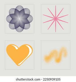 Conjunto de vectores del Y2K. Gran colección de símbolos geométricos gráficos abstractos. Iconos minimalistas planos. Antidiseño. Ilustración del vector