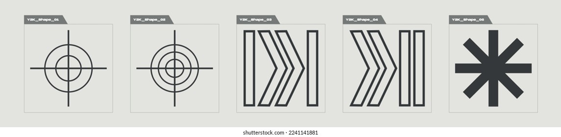 Vector set of Y2K. Brutalism star and flower shapes. Cyberpunk elements. Stars, starburst . Vector illustration