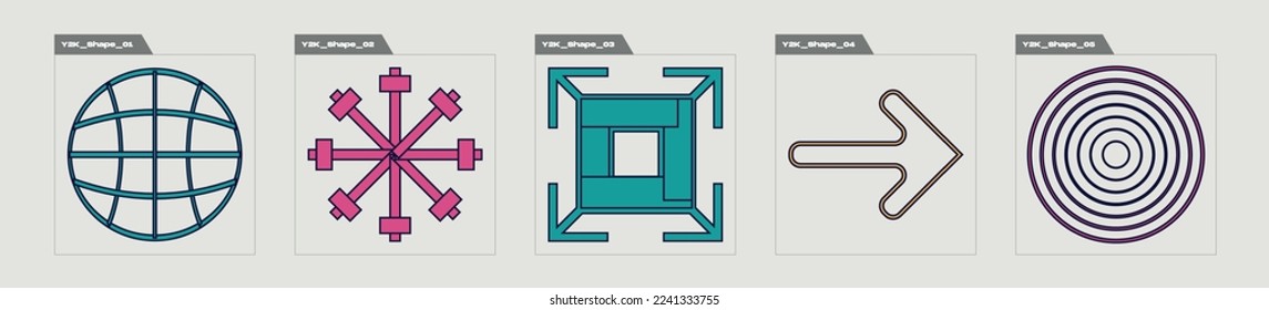 Vector set of Y2K. Brutalism star and flower shapes. For modern T-shirts designed. Stars, starburst . Vector illustration