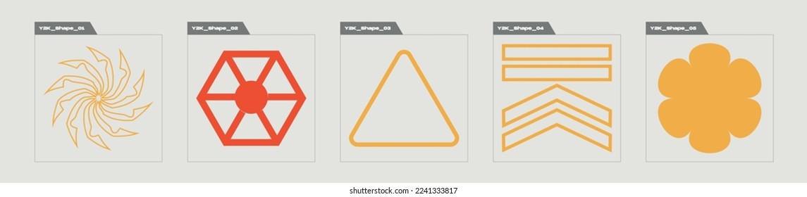 Vector set of Y2K. Brutalism star and flower shapes. Objects in y2k style. Anti-design. Vector illustration