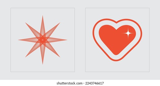 Vector set of Y2K. Brutalism star and flower shapes. For modern T-shirts designed. Isolated on black background. Vector illustration