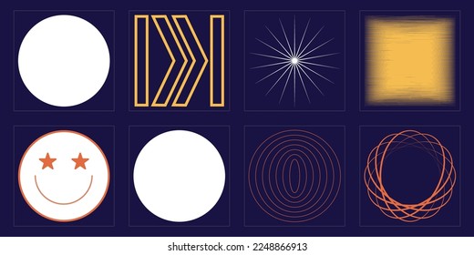 Vector set of Y2K. Brutalism star and flower shapes. Templates for notes, posters. Futuristic. Vector illustration