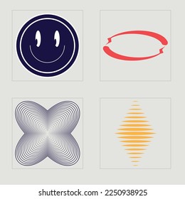 Vector set of Y2K. Brutalism star and flower shapes. Templates for notes, posters. Futuristic. Vector illustration