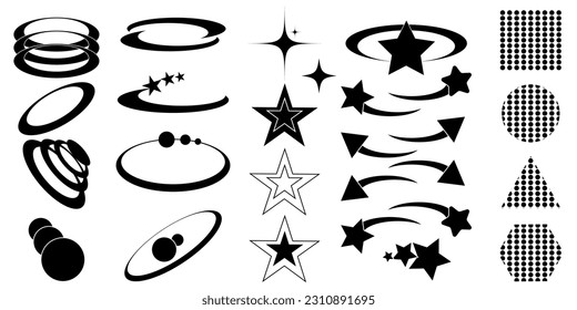 Vector set of Y2K circle and retro-futuristic elements for decoration