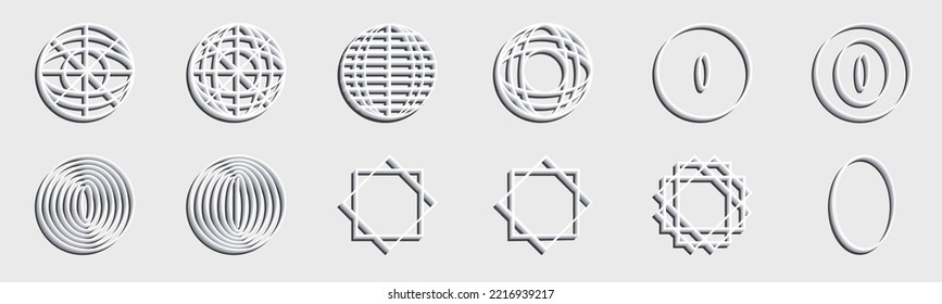 Vektorsatz von Y2K. Sammlung abstrakter geometrischer Symbole. Frames inspirierten Brutalismus. Einzeln auf Hintergrund. Vektorgrafik