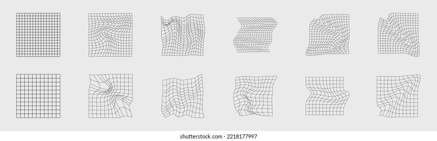 Vector set of Y2K. Collection of abstract graphic geometric symbols. Simple shapes forms. Glitch brutalism shapes. Vector illustration