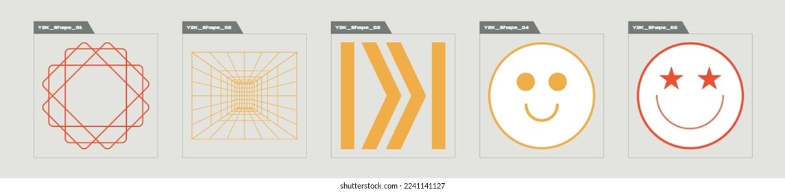 Conjunto de vectores del Y2K. Activos Gráficos Extraordinarios. Elementos ciberpunk. Futurista. Ilustración del vector