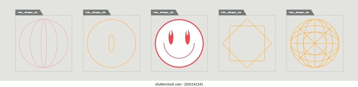 Vector set of Y2K. Extraordinary Graphic Assets. Flat minimalist icons. Projects, posters, banners. Vector illustration