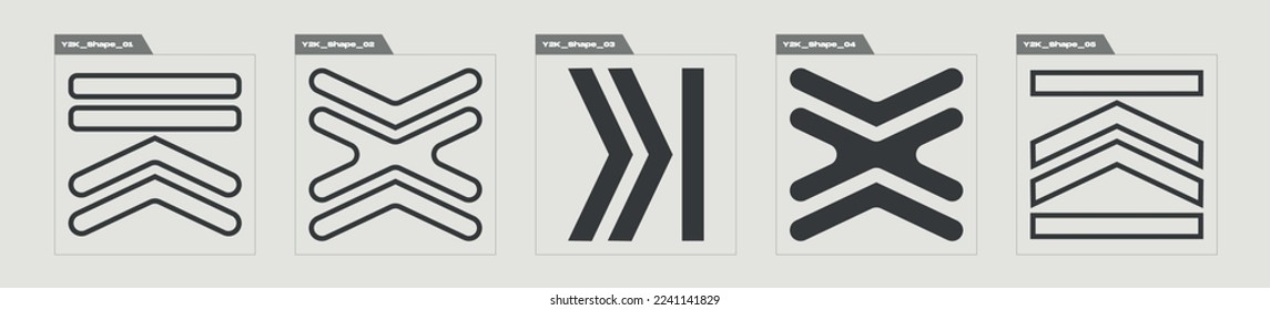 Vector set of Y2K. Extraordinary Graphic Assets. Templates for notes, posters. Retro Futurist. Vector illustration