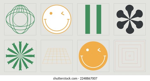 Vector set of Y2K. Extraordinary Graphic Assets. Cyberpunk elements. Stars, starburst . Vector illustration