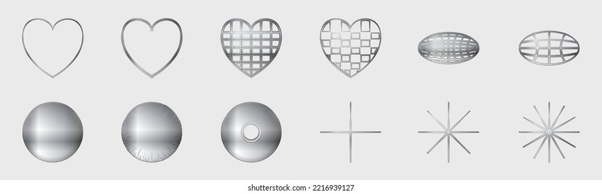 Conjunto de vectores del Y2K. Gran conjunto de objetos retro para el diseño. Formas de formas simples. Colección de iconos. Ilustración del vector