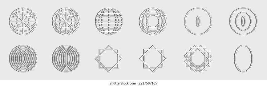 Vector set of Y2K. Large set of retro objects for design. Simple shapes forms. Isolated on background. Vector illustration