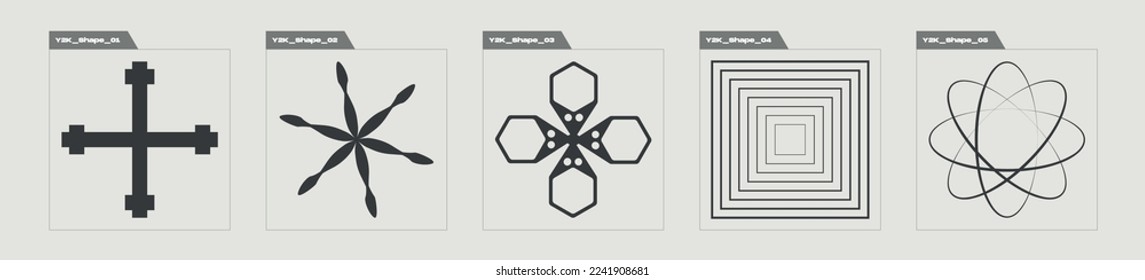 Vector set of Y2K. Large set of retro objects for design. Modern abstract forms. Anti-design. Vector illustration