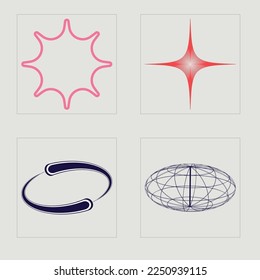 Vector set of Y2K. Large set of retro objects for design. Flat minimalist icons. Anti-design. Vector illustration