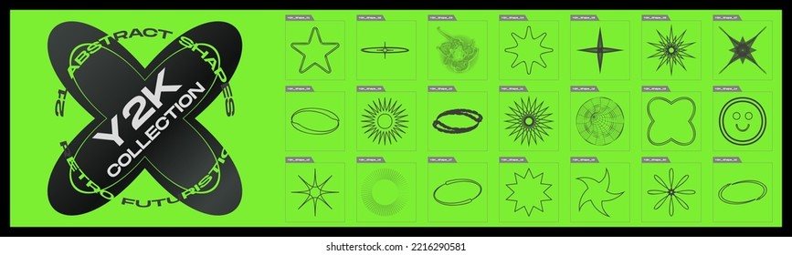 Vector set of Y2K. Minimalist geometric elements. Abstract bauhaus forms. Cyber neo futuristic. Vector illustration