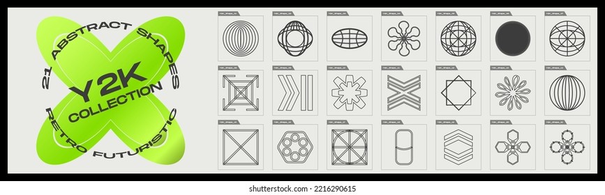 Conjunto de vectores del Y2K. Elementos geométricos minimalistas. Los marcos inspiraron el brutalismo. El brutalismo brillante forma. Ilustración del vector