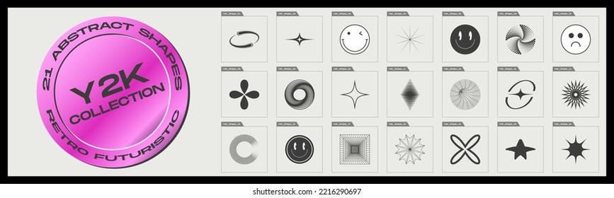 Vector set of Y2K. Minimalist geometric elements. Simple shapes forms. Minimalist linear form. Vector illustration