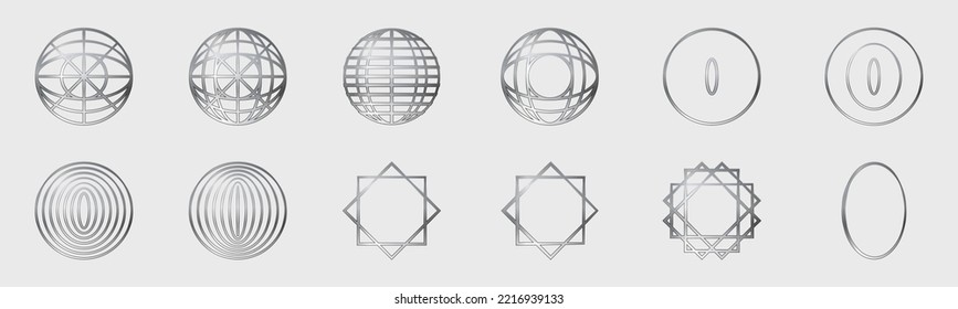 Vector set of Y2K. Minimalist geometric elements. ornaments for decoration. Minimalist linear form. Vector illustration