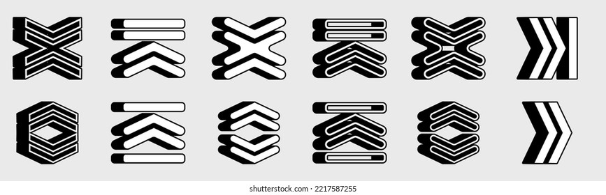 Vector Set Of Y2K. Minimalist Geometric Elements. Frames Inspired Brutalism. Glitch Brutalism Shapes. Vector Illustration