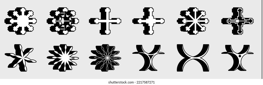 Vector set of Y2K. Minimalist geometric elements. Abstract bauhaus forms. Style 80s 90s. Vector illustration